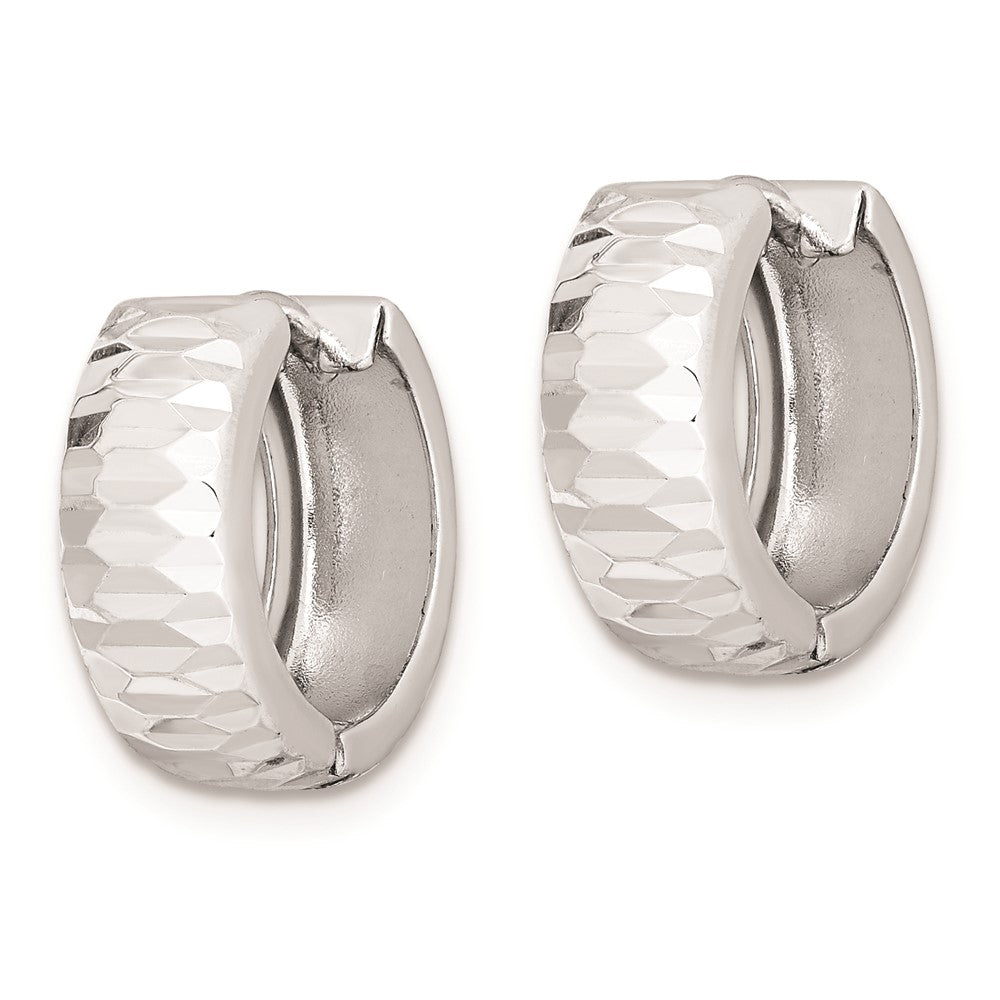 Rhodium-plated Sterling Silver Textured Hinged Hoop Earrings