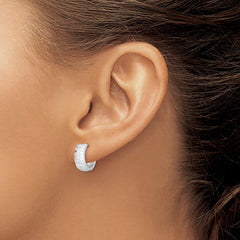 Rhodium-plated Sterling Silver Textured Hinged Hoop Earrings