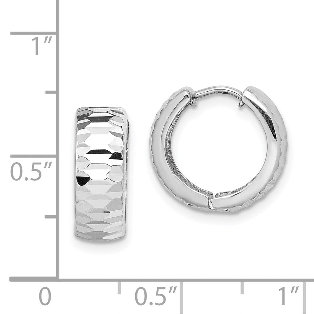 Rhodium-plated Sterling Silver Textured Hinged Hoop Earrings
