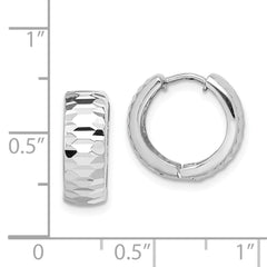 Rhodium-plated Sterling Silver Textured Hinged Hoop Earrings