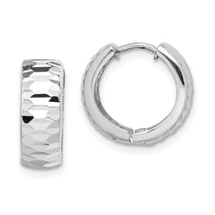 Rhodium-plated Sterling Silver Textured Hinged Hoop Earrings