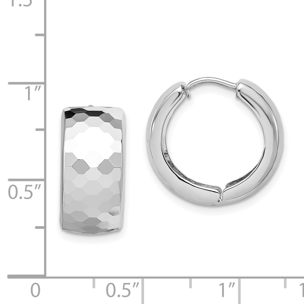 Rhodium-plated Sterling Silver Patterned Hinged Hoop Earrings