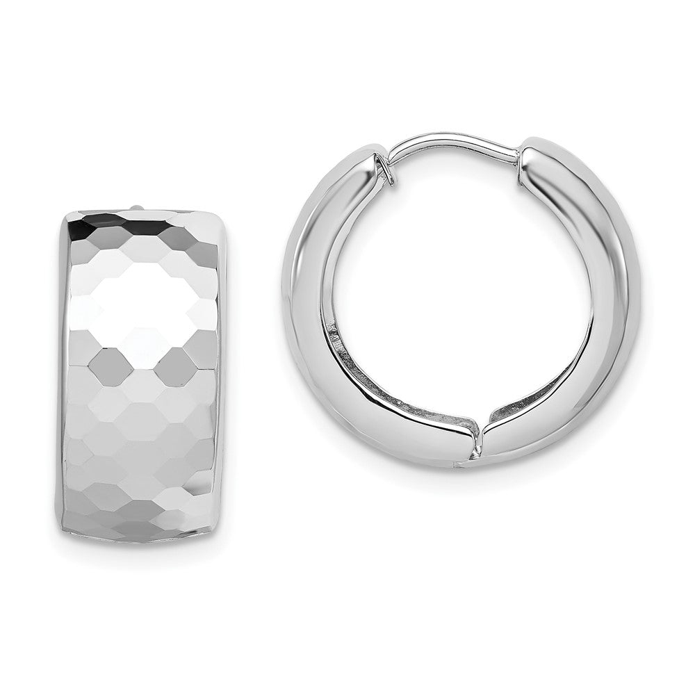 Rhodium-plated Sterling Silver Patterned Hinged Hoop Earrings