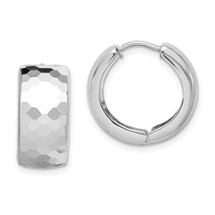 Rhodium-plated Sterling Silver Patterned Hinged Hoop Earrings