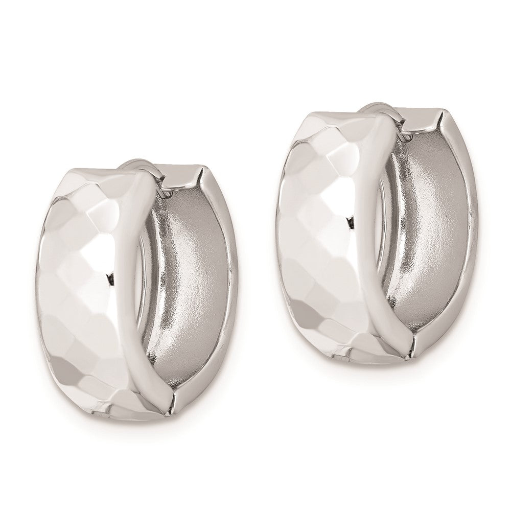 Rhodium-plated Sterling Silver Patterned Hinged Hoop Earrings