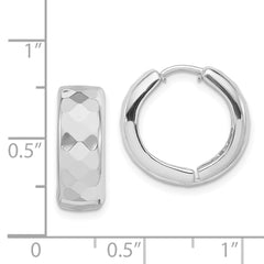 Rhodium-plated Sterling Silver Patterned Hinged Hoop Earrings
