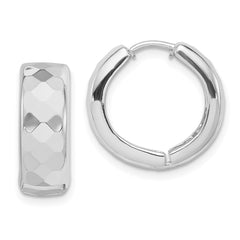 Rhodium-plated Sterling Silver Patterned Hinged Hoop Earrings