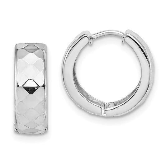 Rhodium-plated Sterling Silver Patterned Hinged Hoop Earrings