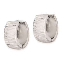 Rhodium-plated Sterling Silver Diamond-cut Hinged Hoop Earrings