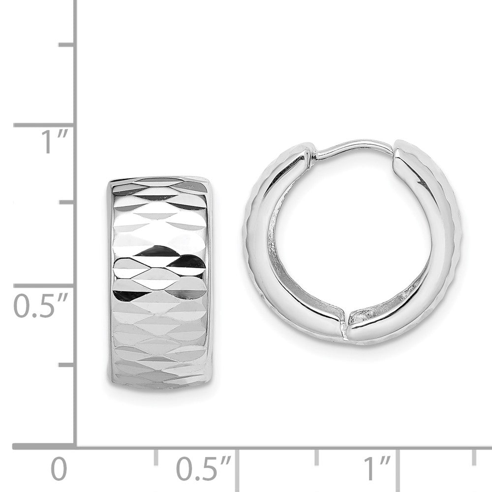 Rhodium-plated Sterling Silver Diamond-cut Hinged Hoop Earrings