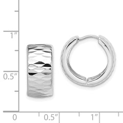 Rhodium-plated Sterling Silver Diamond-cut Hinged Hoop Earrings