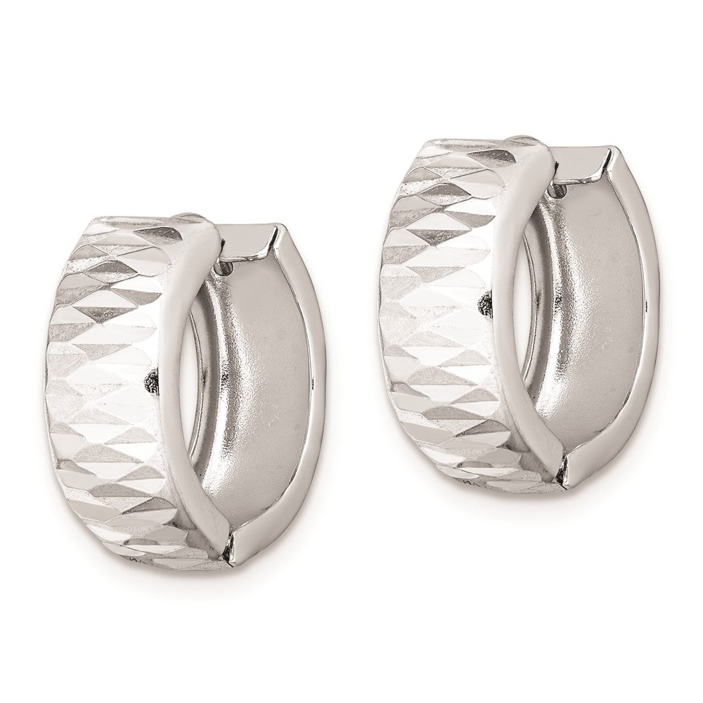 Rhodium-plated Sterling Silver Diamond-cut Polished Hinged Hoop Earrings