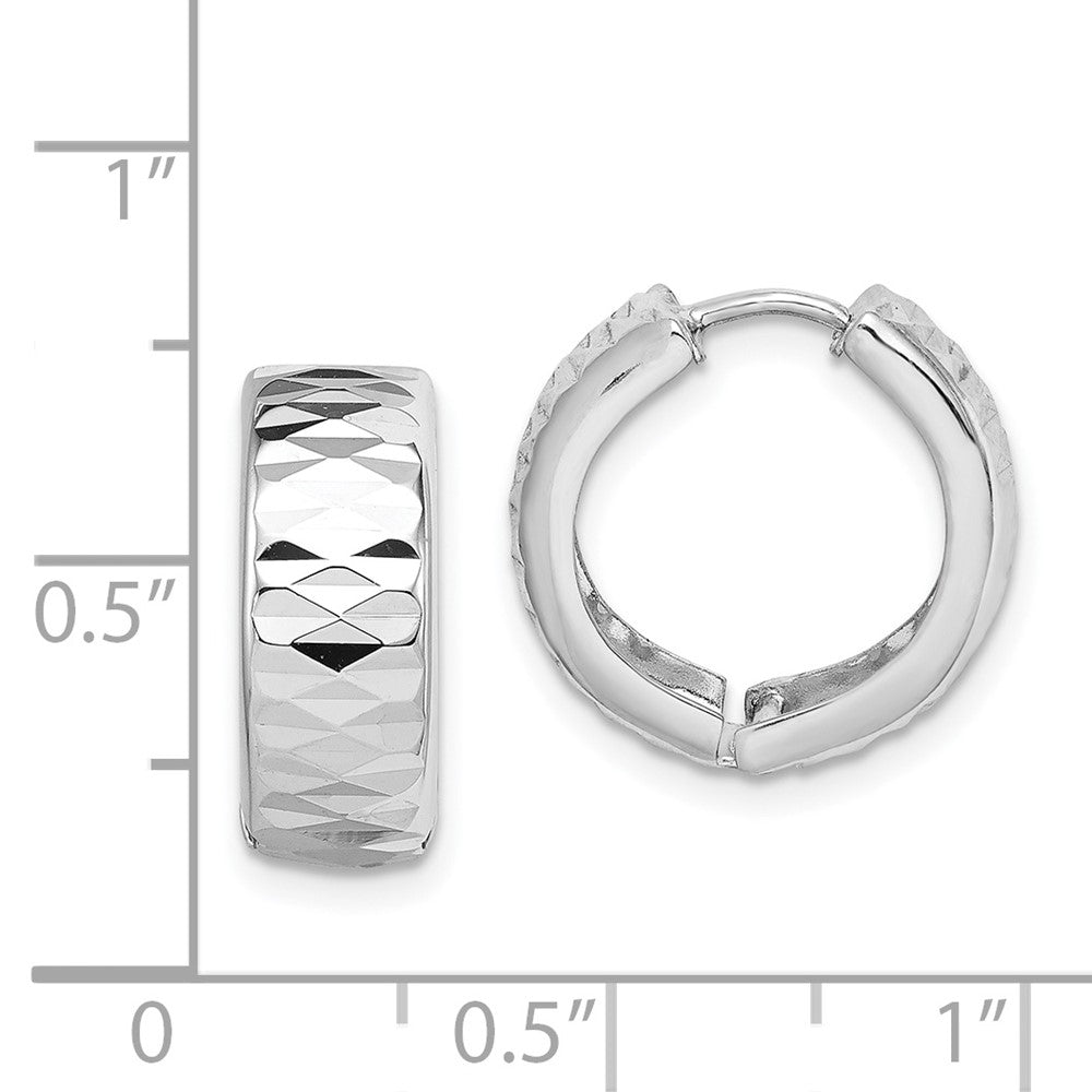 Rhodium-plated Sterling Silver Diamond-cut Polished Hinged Hoop Earrings