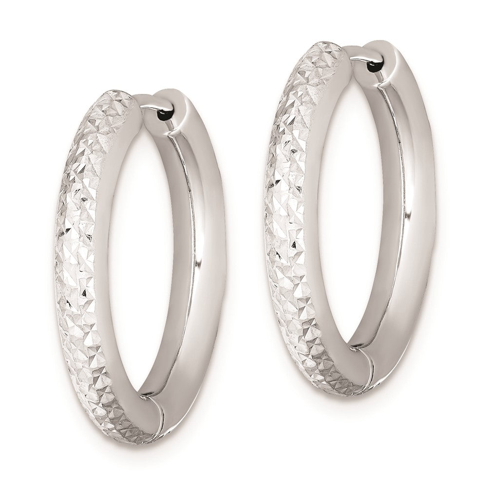 Rhodium-plated Sterling Silver Diamond-cut Hinged Hoop Earrings