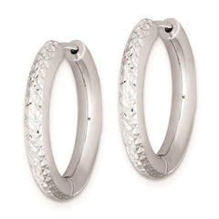 Rhodium-plated Sterling Silver Diamond-cut Hinged Hoop Earrings