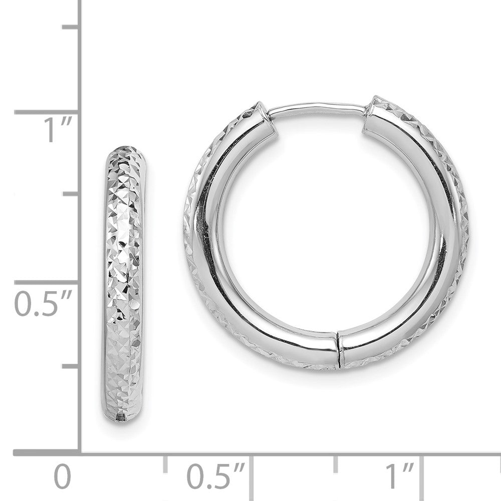 Rhodium-plated Sterling Silver Diamond-cut Hinged Hoop Earrings