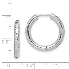 Rhodium-plated Sterling Silver Diamond-cut Hinged Hoop Earrings