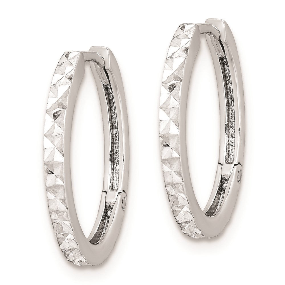 Rhodium-plated Sterling Silver Diamond-cut Hinged Hoop Earrings