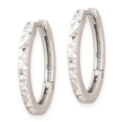 Rhodium-plated Sterling Silver Diamond-cut Hinged Hoop Earrings