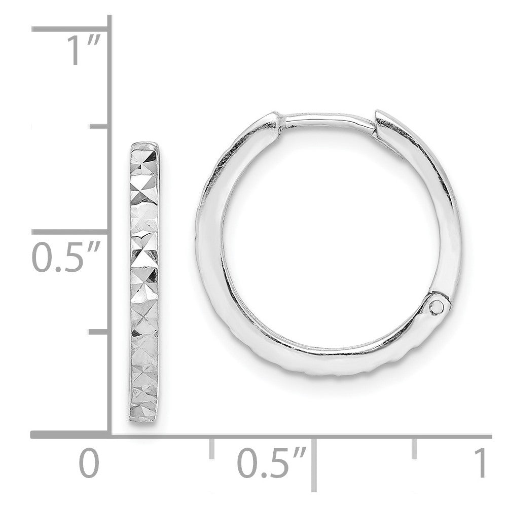 Rhodium-plated Sterling Silver Diamond-cut Hinged Hoop Earrings
