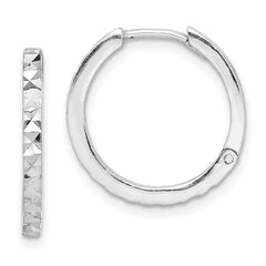 Rhodium-plated Sterling Silver Diamond-cut Hinged Hoop Earrings