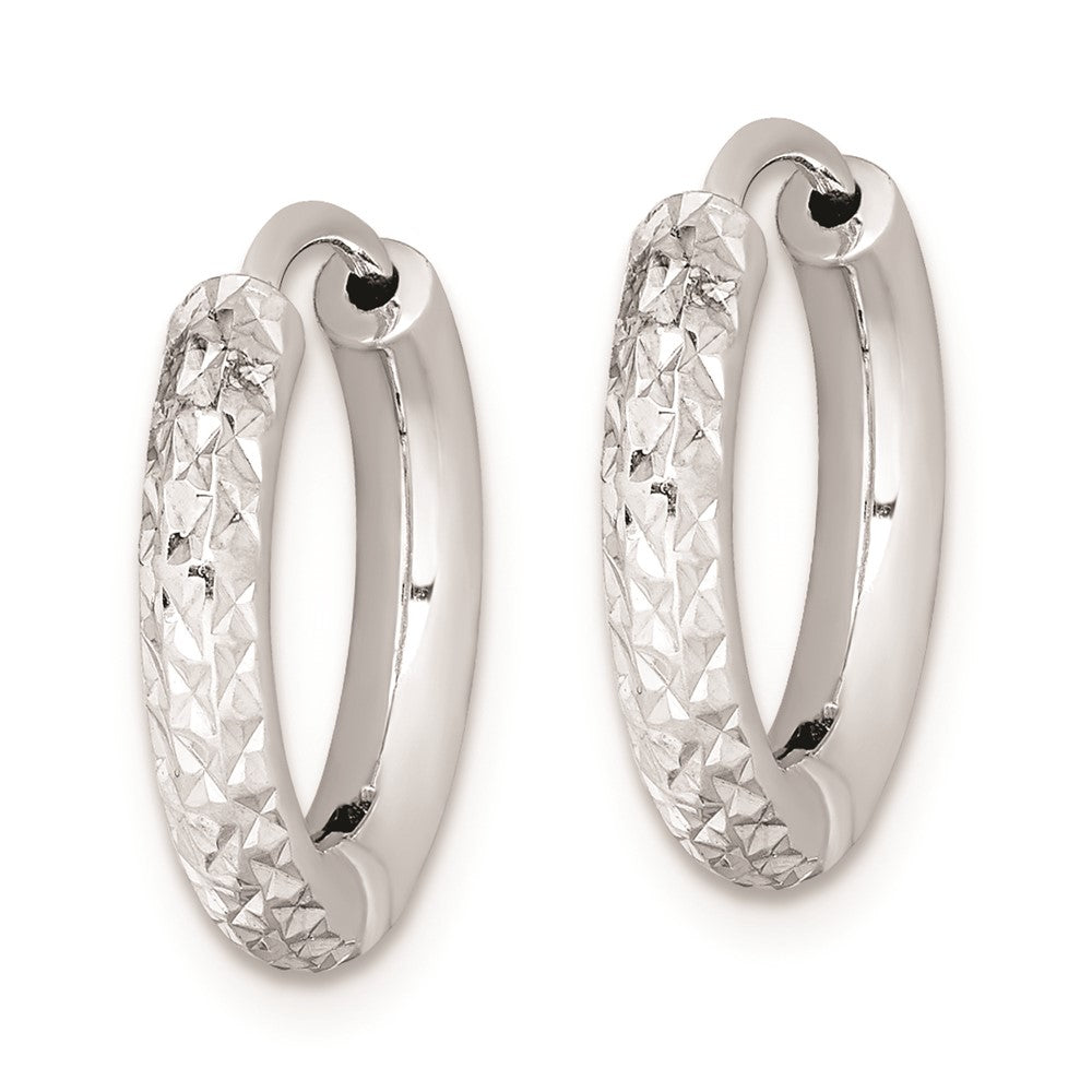 Rhodium-plated Sterling Silver Diamond-cut Hinged Hoop Earrings