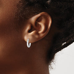 Rhodium-plated Sterling Silver Diamond-cut Hinged Hoop Earrings