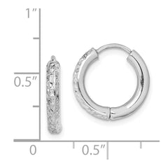 Rhodium-plated Sterling Silver Diamond-cut Hinged Hoop Earrings
