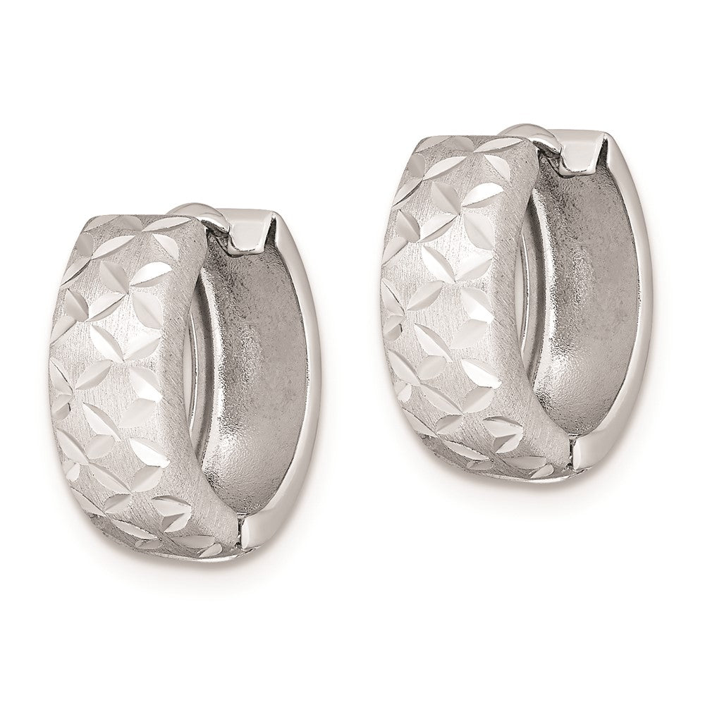 Rhodium-plated Sterling Silver Diamond-cut Hinged Hoop Earrings