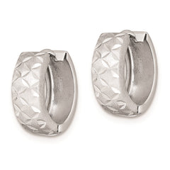 Rhodium-plated Sterling Silver Diamond-cut Hinged Hoop Earrings