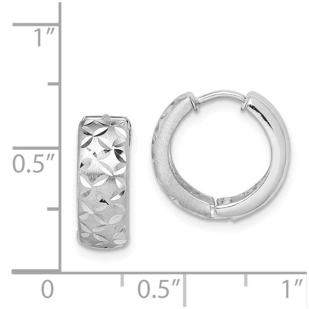 Rhodium-plated Sterling Silver Diamond-cut Hinged Hoop Earrings