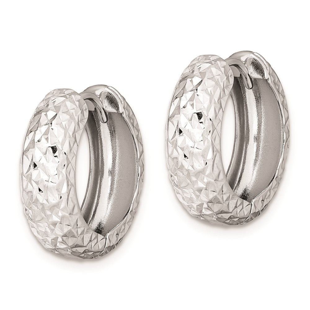 Rhodium-plated Sterling Silver Diamond-cut Hoop Earrings