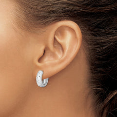 Rhodium-plated Sterling Silver Diamond-cut Hoop Earrings