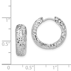 Rhodium-plated Sterling Silver Diamond-cut Hoop Earrings
