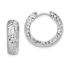 Rhodium-plated Sterling Silver Diamond-cut Hoop Earrings