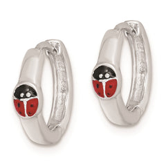 Rhodium-plated Silver Enameled Ladybug Hinged Hoop Earrings