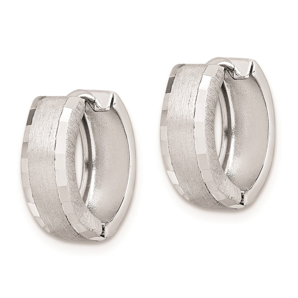 Rhodium-plated Sterling Silver Brushed Patterned Hinged Hoop Earrings