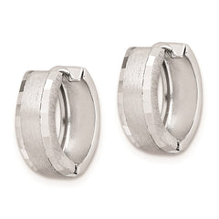 Rhodium-plated Sterling Silver Brushed Patterned Hinged Hoop Earrings