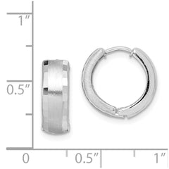 Rhodium-plated Sterling Silver Brushed Patterned Hinged Hoop Earrings