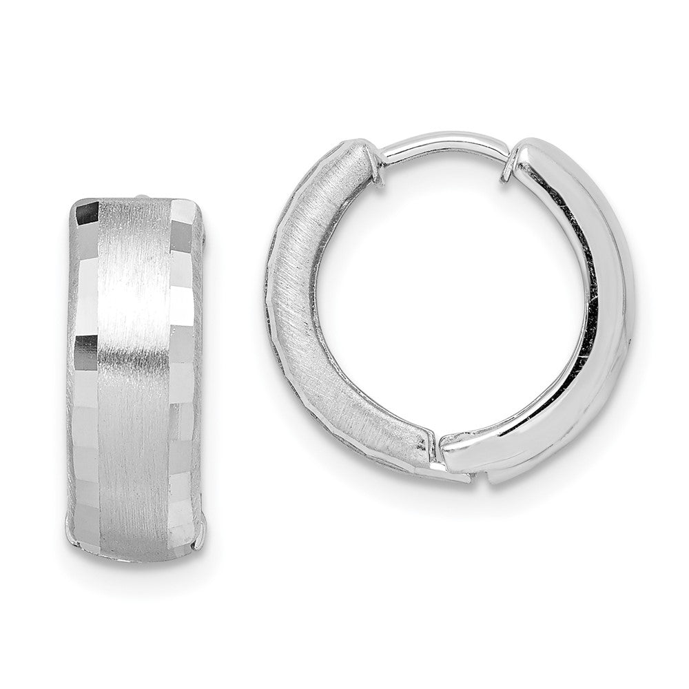Rhodium-plated Sterling Silver Brushed Patterned Hinged Hoop Earrings