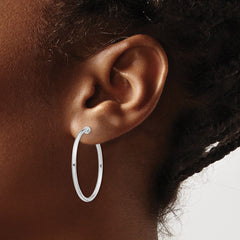 Rhodium-plated Silver Polish 2x30mm Non-Pierced Hoop Earrings