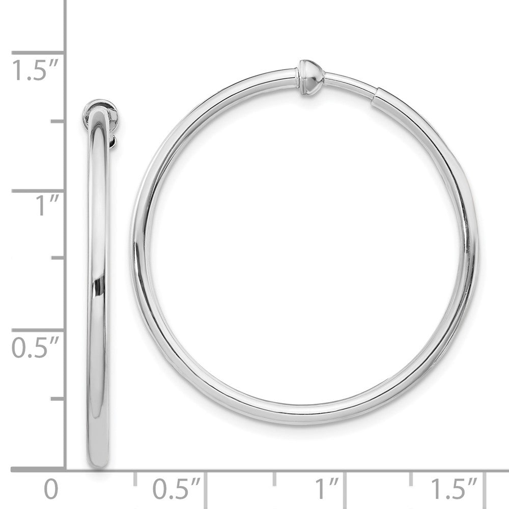 Rhodium-plated Silver Polish 2x30mm Non-Pierced Hoop Earrings