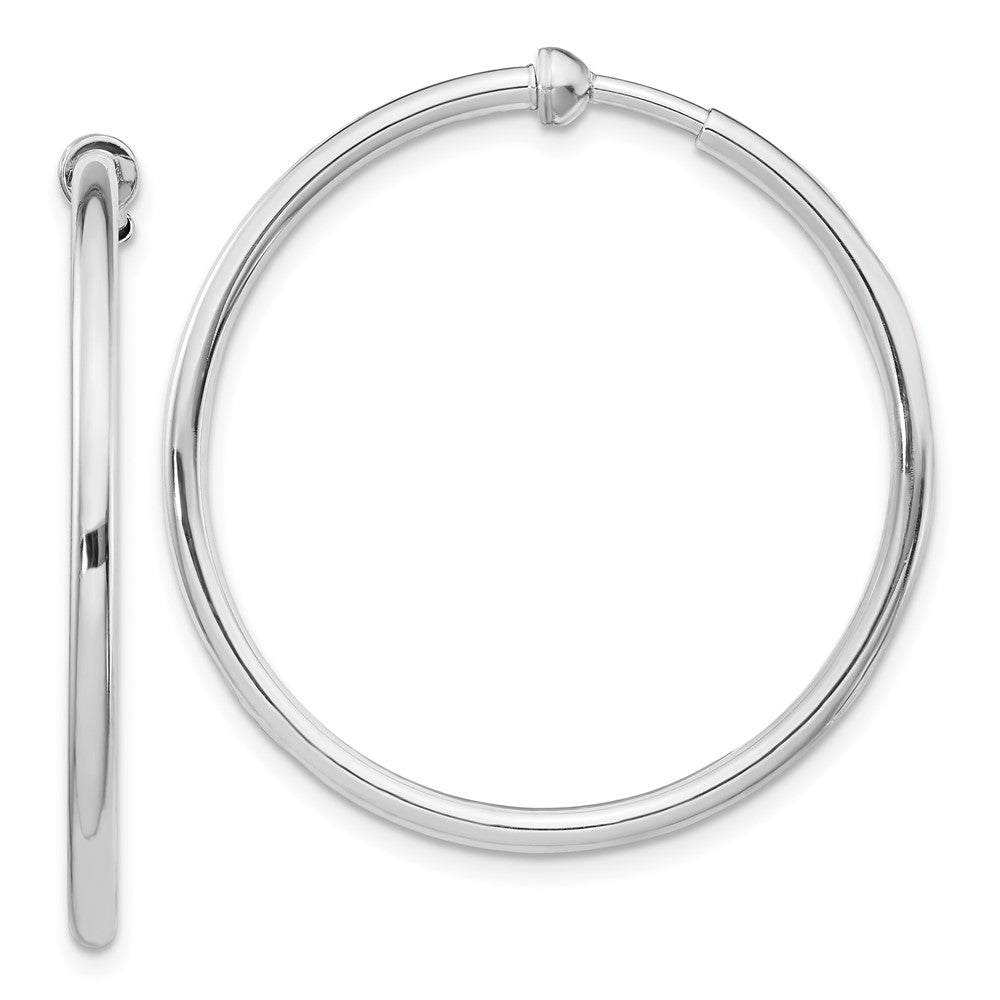 Rhodium-plated Silver Polish 2x30mm Non-Pierced Hoop Earrings