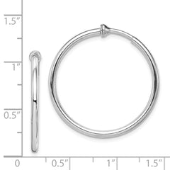 Rhodium-plated Silver Polish 2x25mm Non-Pierced Hoop Earrings