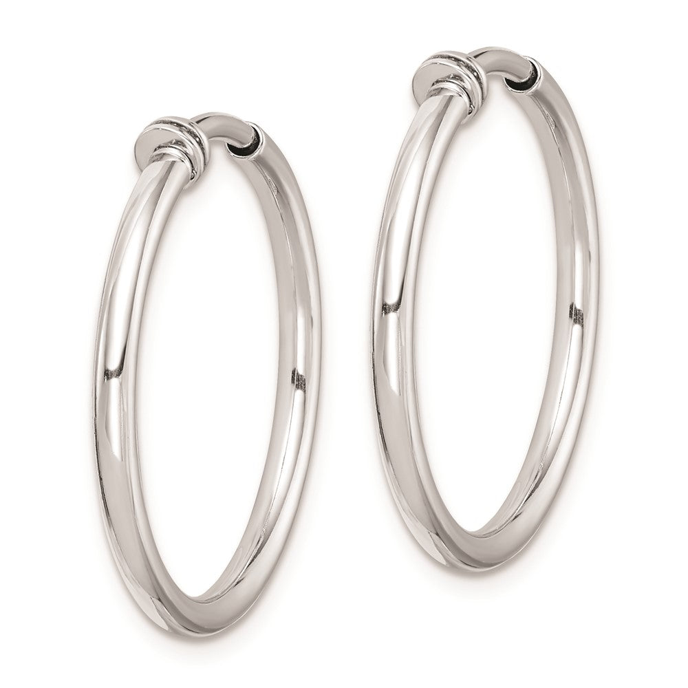 Rhodium-plated Silver Polish 2x20mm Non-Pierced Hoop Earrings