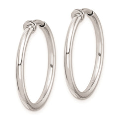Rhodium-plated Silver Polish 2x20mm Non-Pierced Hoop Earrings