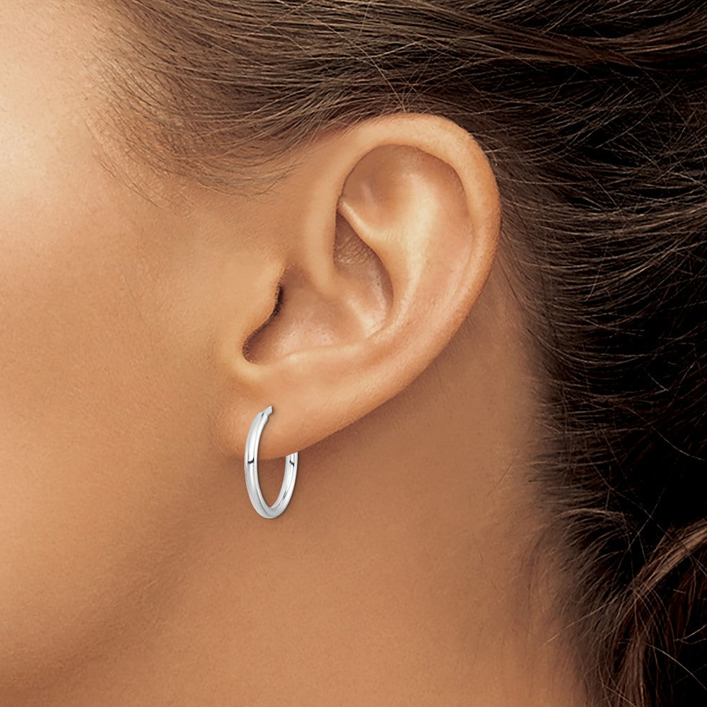 Rhodium-plated Silver Polish 2x15mm Non-Pierced Hoop Earrings