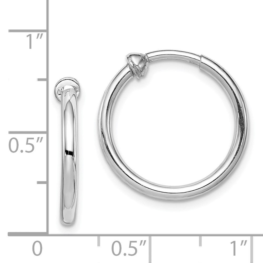 Rhodium-plated Silver Polish 2x15mm Non-Pierced Hoop Earrings