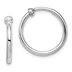 Rhodium-plated Silver Polish 2x15mm Non-Pierced Hoop Earrings