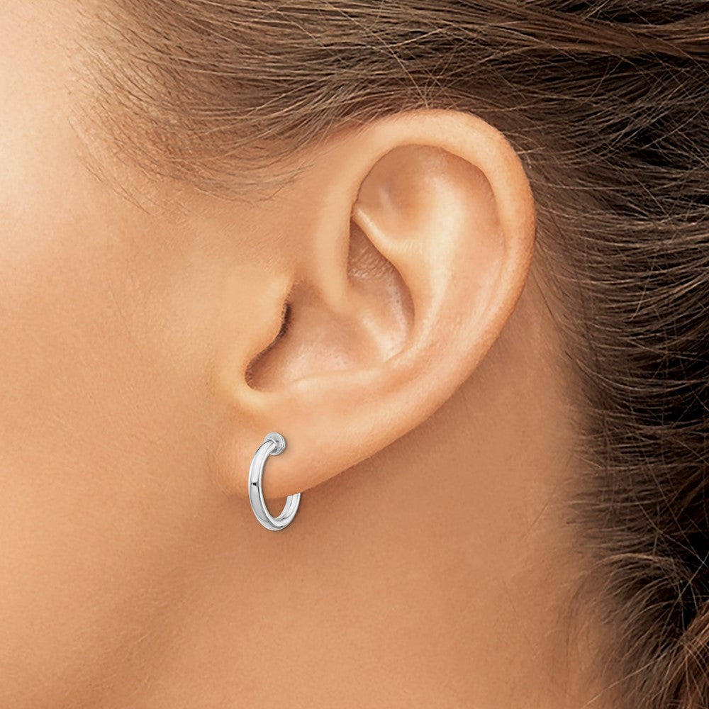 Rhodium-plated Silver Polish 2x10mm Non-Pierced Hoop Earrings